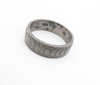 925 Sterling Silver  Vintage Etched Round Link Detail Band Ring Sz 8  RG7096