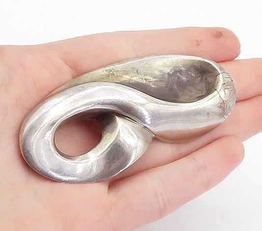 925 Sterling Silver  Vintage Shiny Modernist Swirl Design Brooch Pin  BP1281