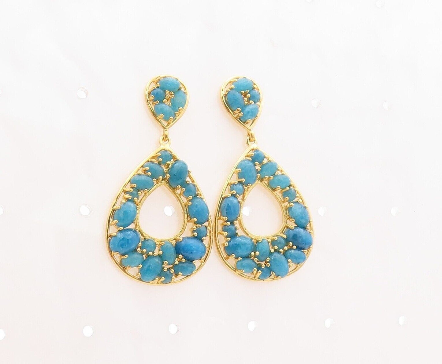 925 Sterling Silver Vintage Earrings Gold Plated Dangling Aquamarine EG13165