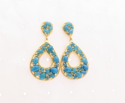 925 Sterling Silver Vintage Earrings Gold Plated Dangling Aquamarine EG13165