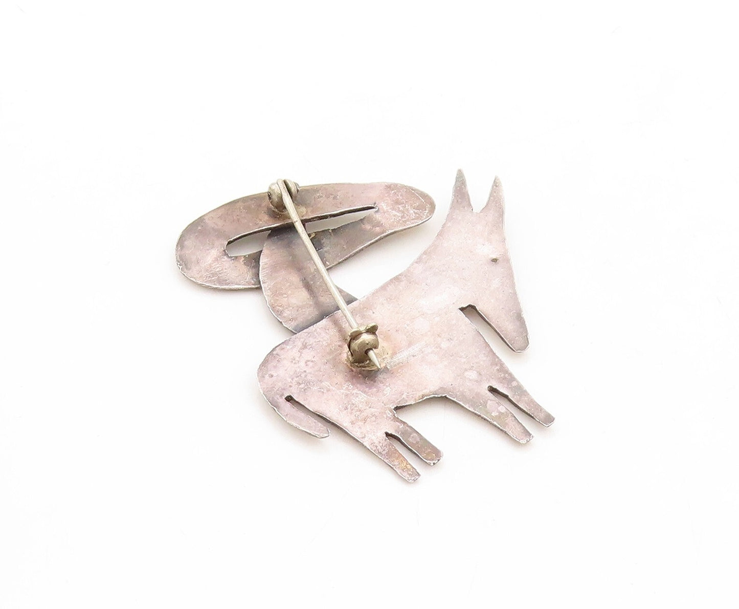 925 Sterling Silver Vintage Brooch Pin Designer Tribal Man on Donkey  BP11395