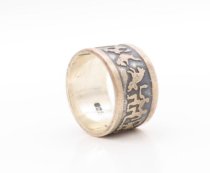 925 Sterling Silver Vintage Ring MEXICO Trible Life Carved  Sz 8.5 RG32721