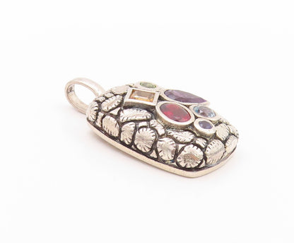 925 Sterling Silver Vintage Pendant Designer Multi Shape Gemstones  PT24063