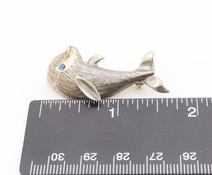 925 Sterling Silver Vintage Brooch Pin CREED Carved Blue Topaz Dolphin  BP10671