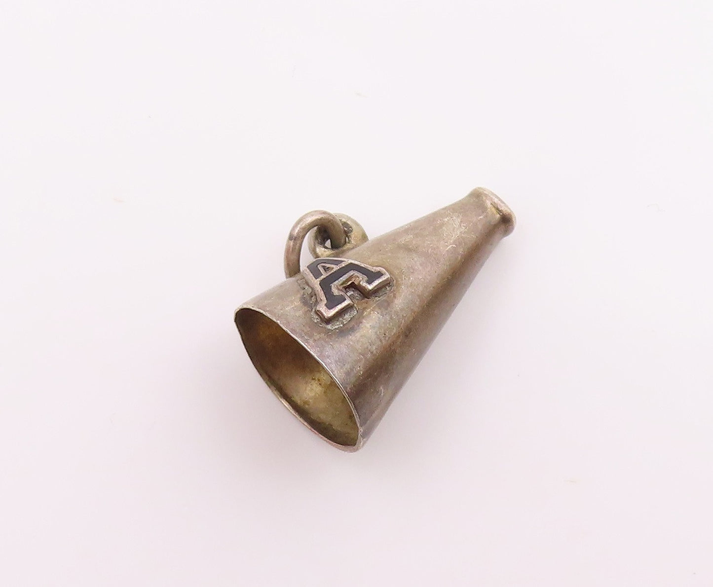 925 Sterling Silver  Vintage Petite Cheer Megaphone A Initial Pendant  PT18458