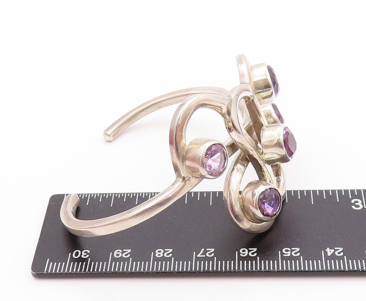 925 Sterling Silver Vintage Bracelet MEXICO Brutalist Amethyst Cuff  BT11227