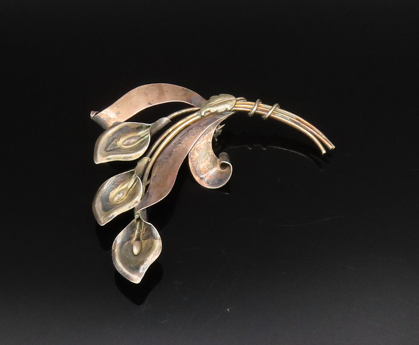 CROSBY 925 Silver  Vintage Calla Lily Flower Stem Wrapped Brooch Pin  BP10022