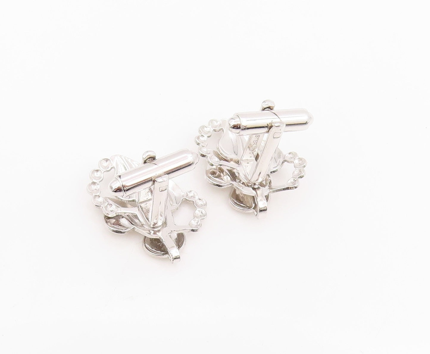 925 Sterling Silver Vintage Cufflinks Modernist Beaded Floral Leaf Motif  TR4156