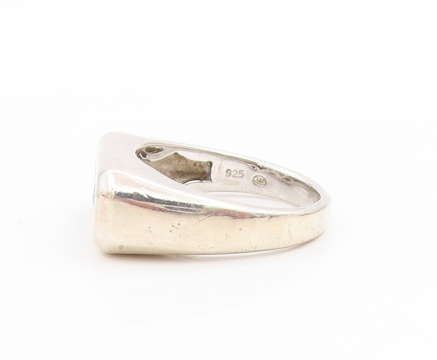 925 Sterling Silver Vintage Ring Three Stone CZ Inset Signet  Sz 10  RG34144