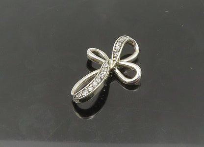 925 Sterling Silver  Vintage Topaz Religious Cross Ribbon Pendant  PT17541