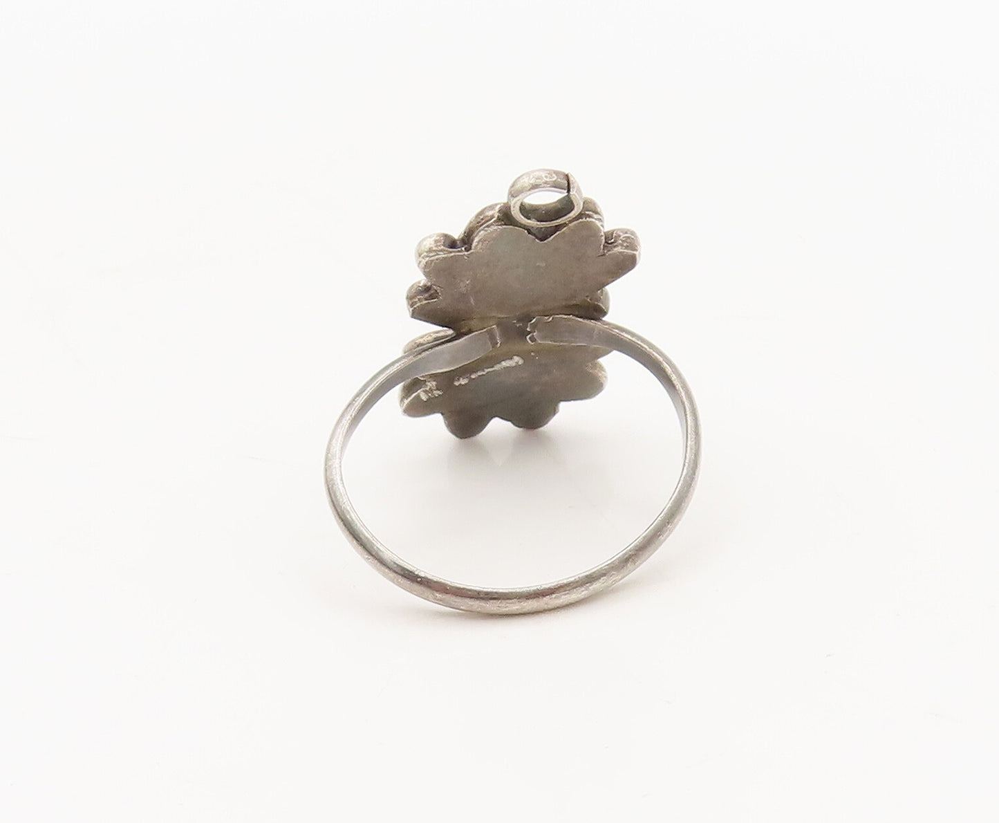 925 Silver Vintage Southwestern Turquoise Swirly Flowers Ring Sz 7 RG27237