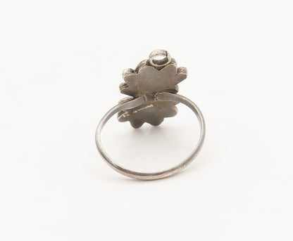 925 Silver Vintage Southwestern Turquoise Swirly Flowers Ring Sz 7 RG27237