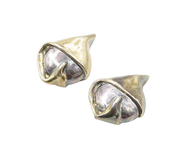 ISRAEL 925 Silver & 14K GOLD  Vintage Sculpted Non Pierce Earrings  EG8968