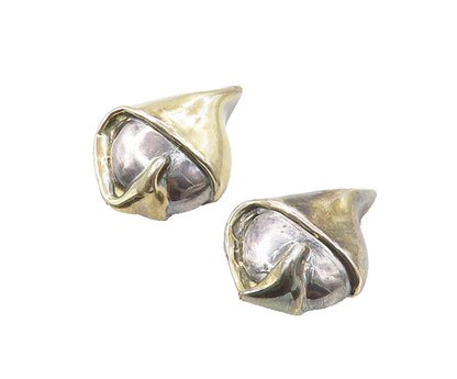 ISRAEL 925 Silver & 14K GOLD  Vintage Sculpted Non Pierce Earrings  EG8968