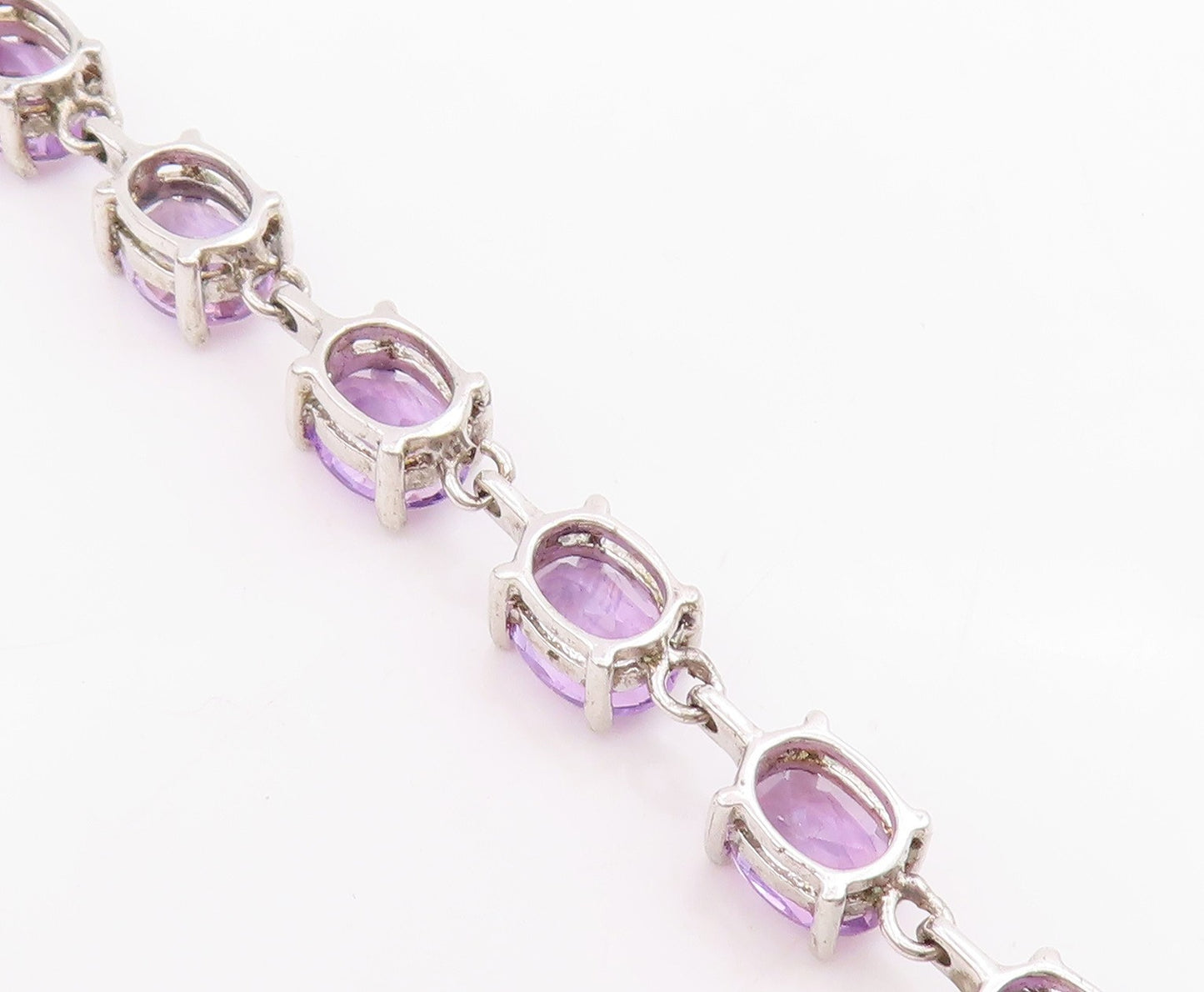 925 Sterling Silver Vintage Bracelet Elegant Real Amethyst Link Chain  BT11544