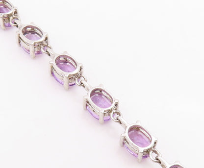 925 Sterling Silver Vintage Bracelet Elegant Real Amethyst Link Chain  BT11544