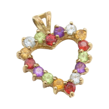 925 Sterling Silver Vintage Pendant Gold Plated Multi Gemstone Heart  PT24856