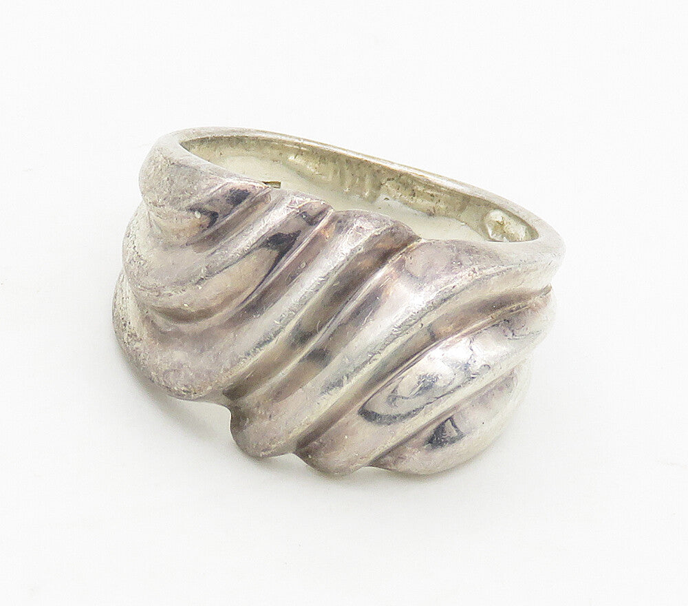925 Sterling Silver  Vintage Shiny Fluted Dome Band Ring Sz 7  RG16896