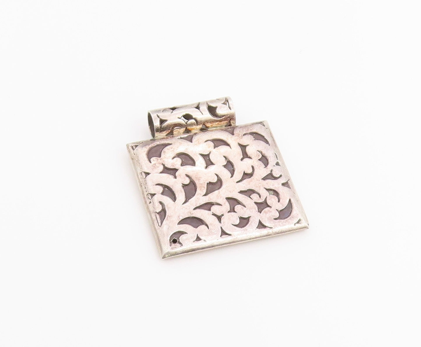 925 Sterling Silver Vintage Pendant Classic Scrollwork Geometric Square  PT26513