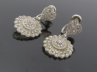 925 Sterling Silver - Vintage Sparkling Flower Motif Non Pierce Earrings- EG4216