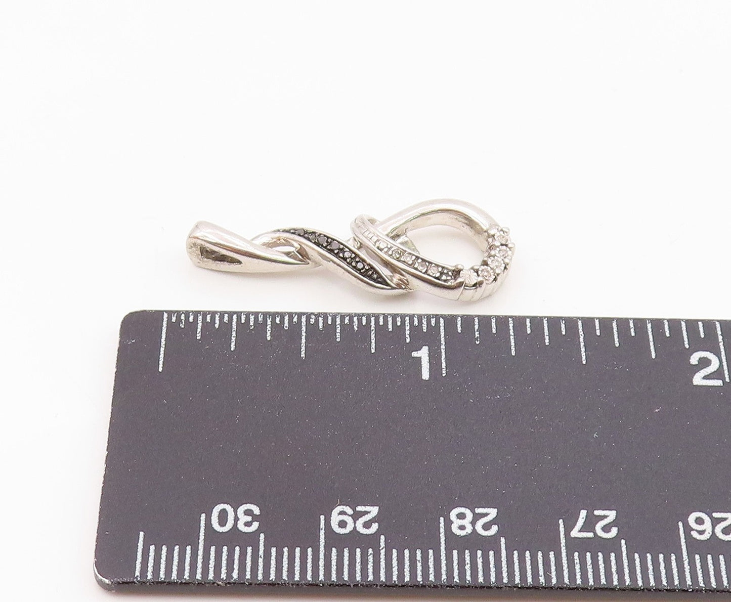 925 Sterling Silver  Genuine Black & White Diamonds Shiny Pendant  PT14560