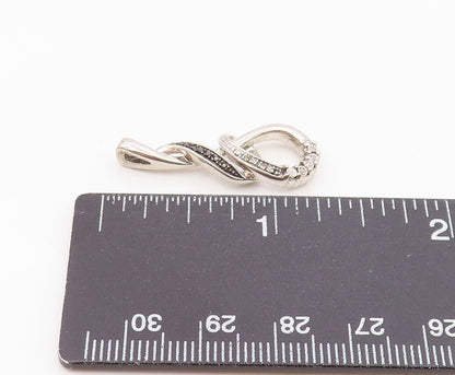 925 Sterling Silver  Genuine Black & White Diamonds Shiny Pendant  PT14560