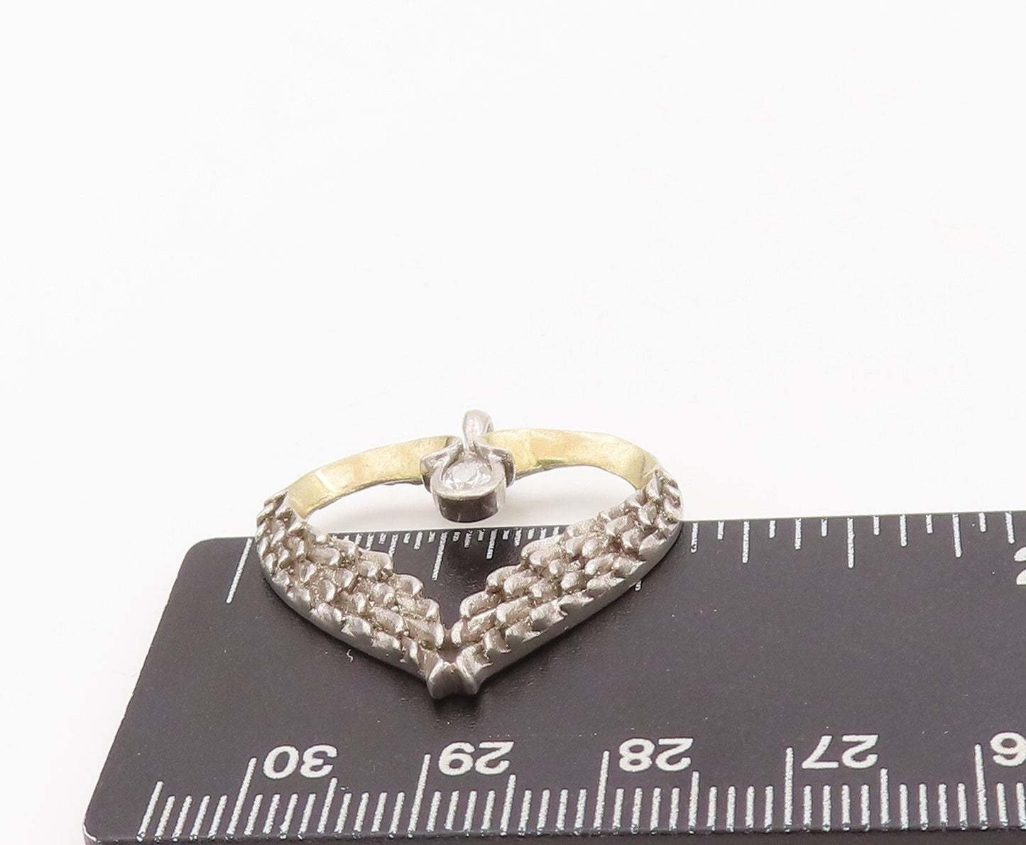 925 Sterling Silver Vintage Pendant Drop Cut Topaz Carved Wings Heart  PT23447