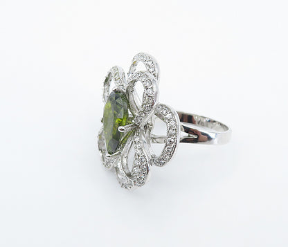 925 Sterling Silver   Peridot & Topaz Floral Motif Cocktail Ring Sz 10  RG8574