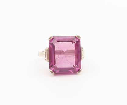 925 Sterling Silver Vintage Ring Classic Pink Topaz Solitaire  Sz 7.5  RG36424