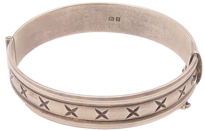 925 Sterling Silver Vintage Bracelet ENGLAND Antique Etched Hinge Bangle BT10395