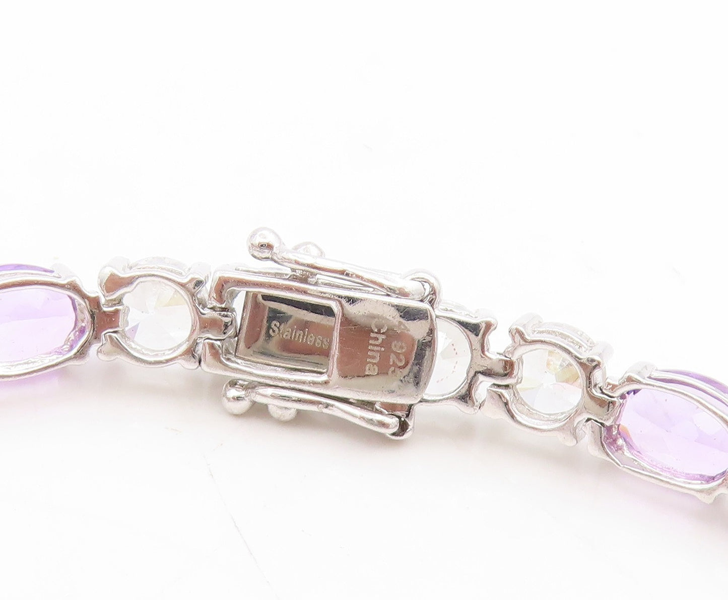 925 Sterling Silver Vintage Bracelet Amethyst & Topaz Tennis Link Chain  BT11750