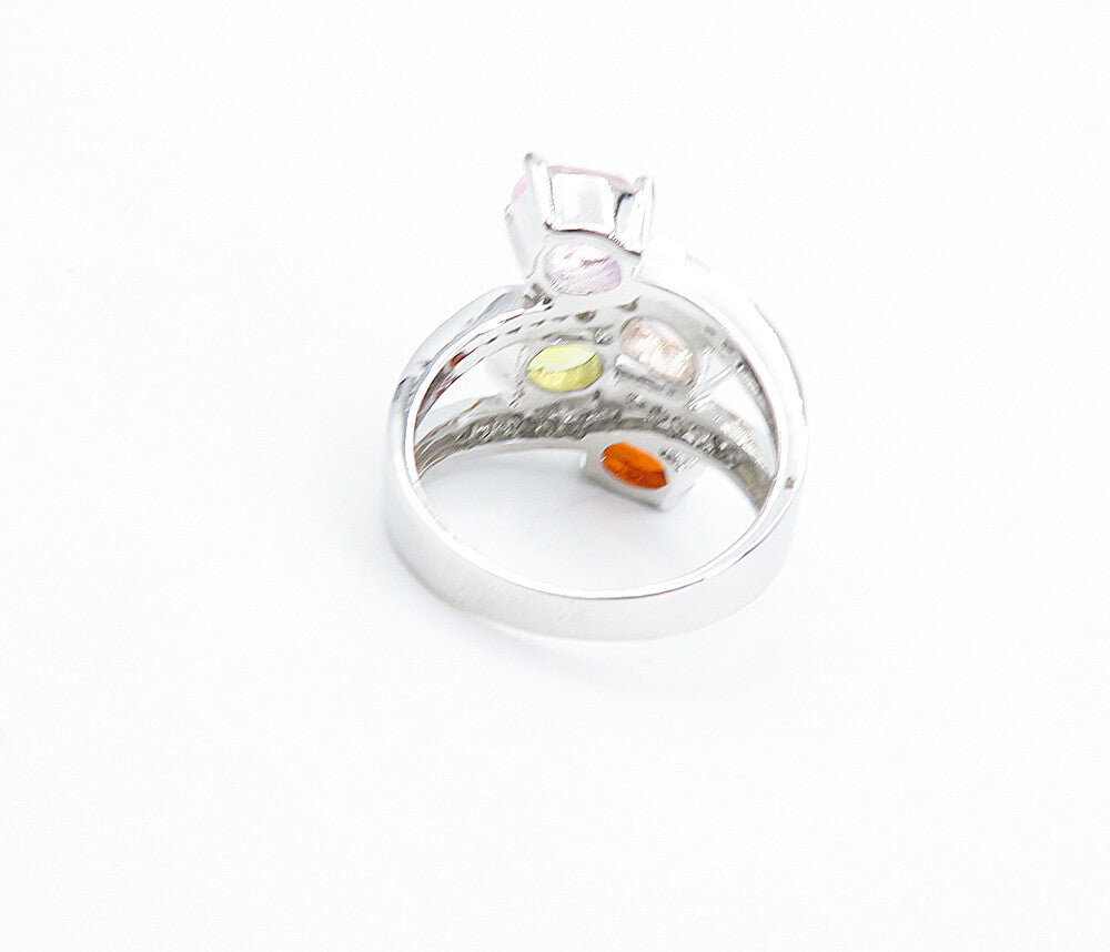 925 Sterling Silver Multi Color Topaz Bypass Design Band Ring Sz 7 RG6065
