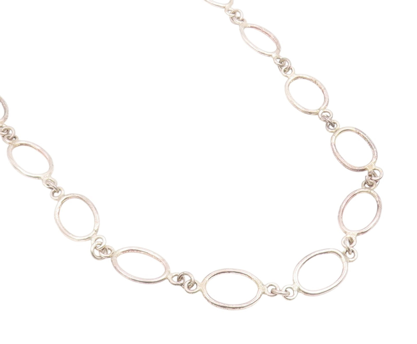 925 Sterling Silver Vintage Necklace Modernist Hollow Oval Link Chain  NE4746