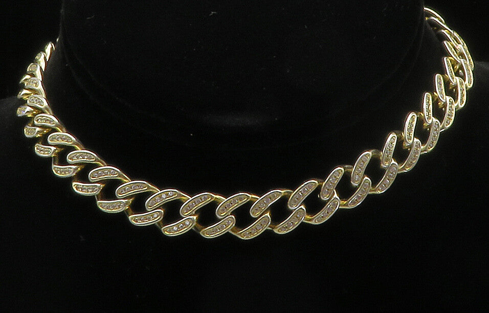 925 Sterling Silver  Petite Topaz Shiny Gold Plated Curb Chain Necklace NE2267