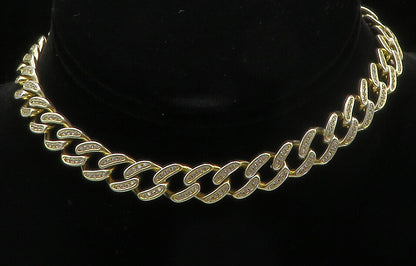 925 Sterling Silver  Petite Topaz Shiny Gold Plated Curb Chain Necklace NE2267