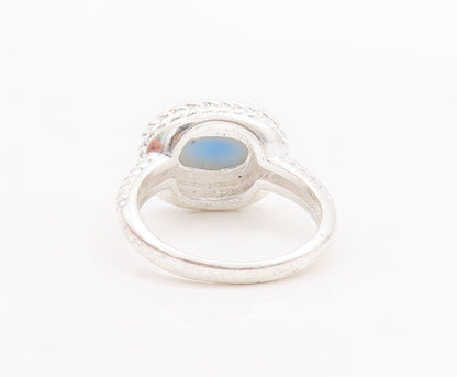 925 Sterling Silver Vintage Ring Twisted Rope Carved Oval Moonstone Sz 7 RG28561