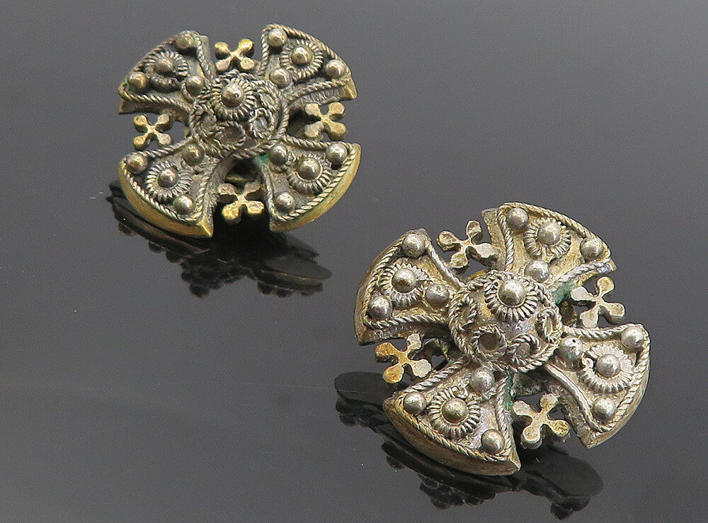 925 Sterling Silver  Vintage Antique Twist Cross Non Pierce Earrings  EG3932
