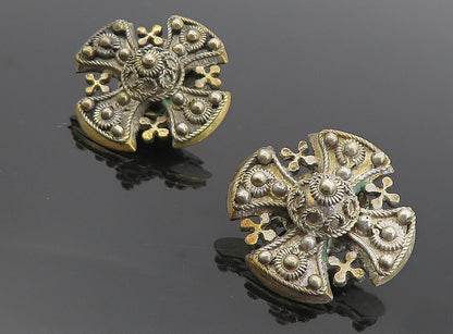 925 Sterling Silver  Vintage Antique Twist Cross Non Pierce Earrings  EG3932