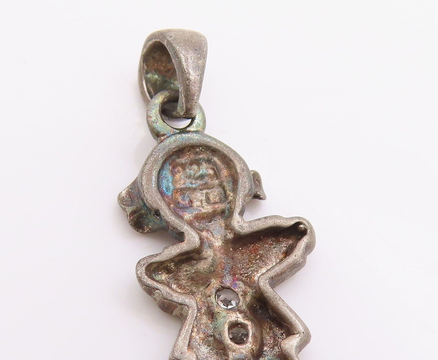 925 Sterling Silver Vintage Pendant Round CZ Dark Tone Little Girl Charm PT24832