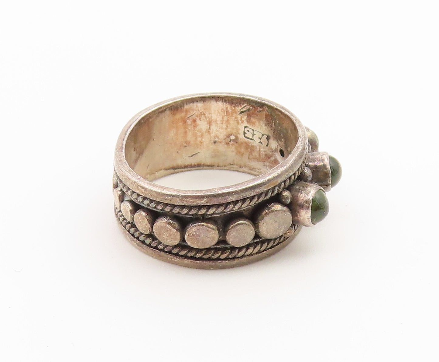 925 Sterling Silver Vintage Ring Classic Cabochon Peridot Band  Sz 8.5  RG36943