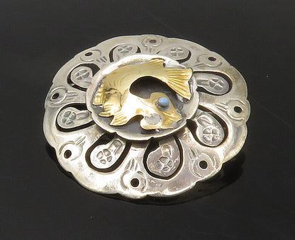 MEXICO 925 Silver & 18K GOLD  Vintage Turquoise 2 Tone Fish Brooch Pin  BP6662