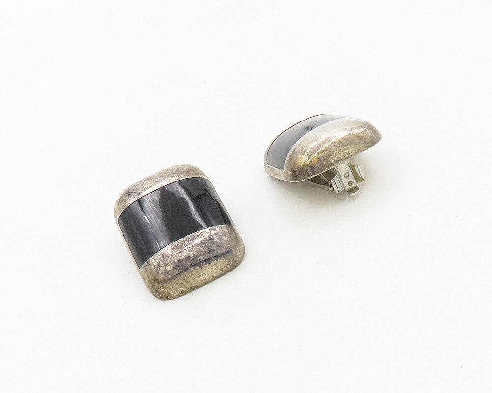 MEXICO 925 Sterling Silver  Vintage Black Onyx Non Pierce Earrings  EG9541