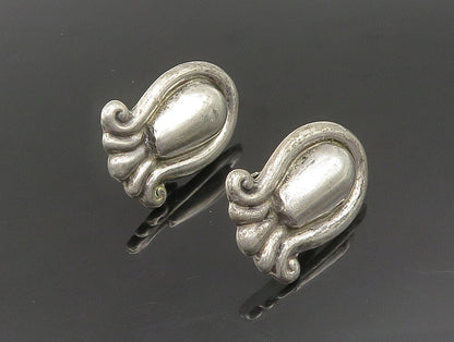 MEXICO 925 Silver  Vintage Antique Scalloped Non Pierced Earrings  EG11671