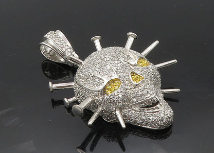 925 Sterling Silver  Sparkling Cubic Zirconia Encrusted Skull Pendant  PT7839