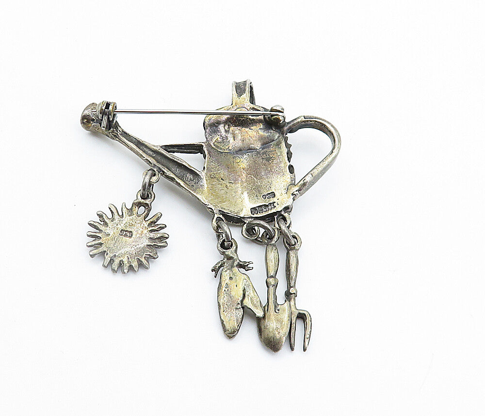 MEXICO 925 Sterling Silver  Vintage Charmed Watering Can Brooch Pin  BP2797