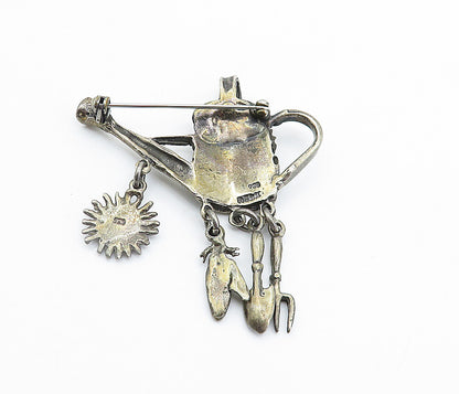 MEXICO 925 Sterling Silver  Vintage Charmed Watering Can Brooch Pin  BP2797