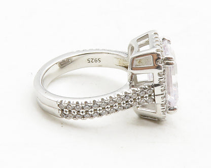 925 Sterling Silver  Square Cut Cubic Zirconia Cocktail Ring Sz 6  RG13218