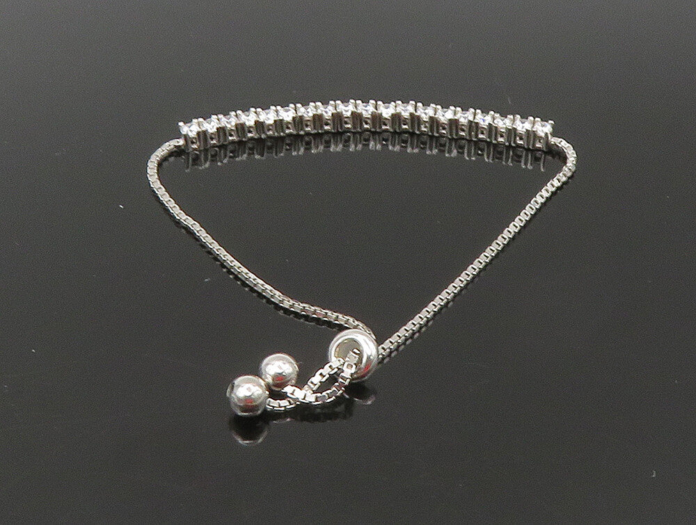 925 Silver  White Cubic Zirconia Adjustable Child Box Chain Bracelet  BT1057