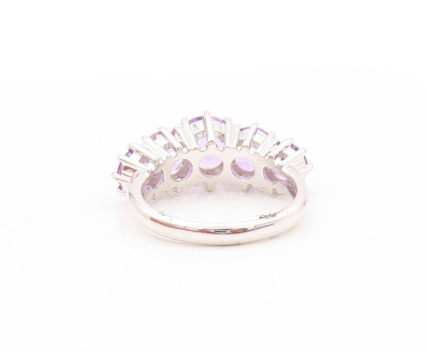 925 Sterling Silver Vintage Ring Round Cut Amethyst 5 Stone Band  Sz 6  RG32728
