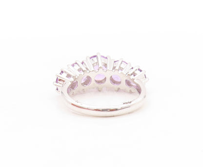 925 Sterling Silver Vintage Ring Round Cut Amethyst 5 Stone Band  Sz 6  RG32728